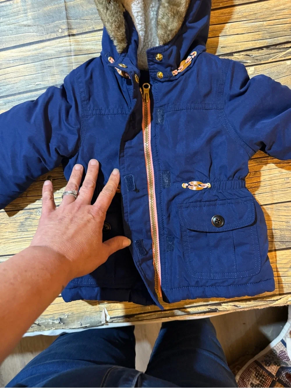 Carter's‎ Navy Blue Hooded Pea Coat with Faux Fur Trim